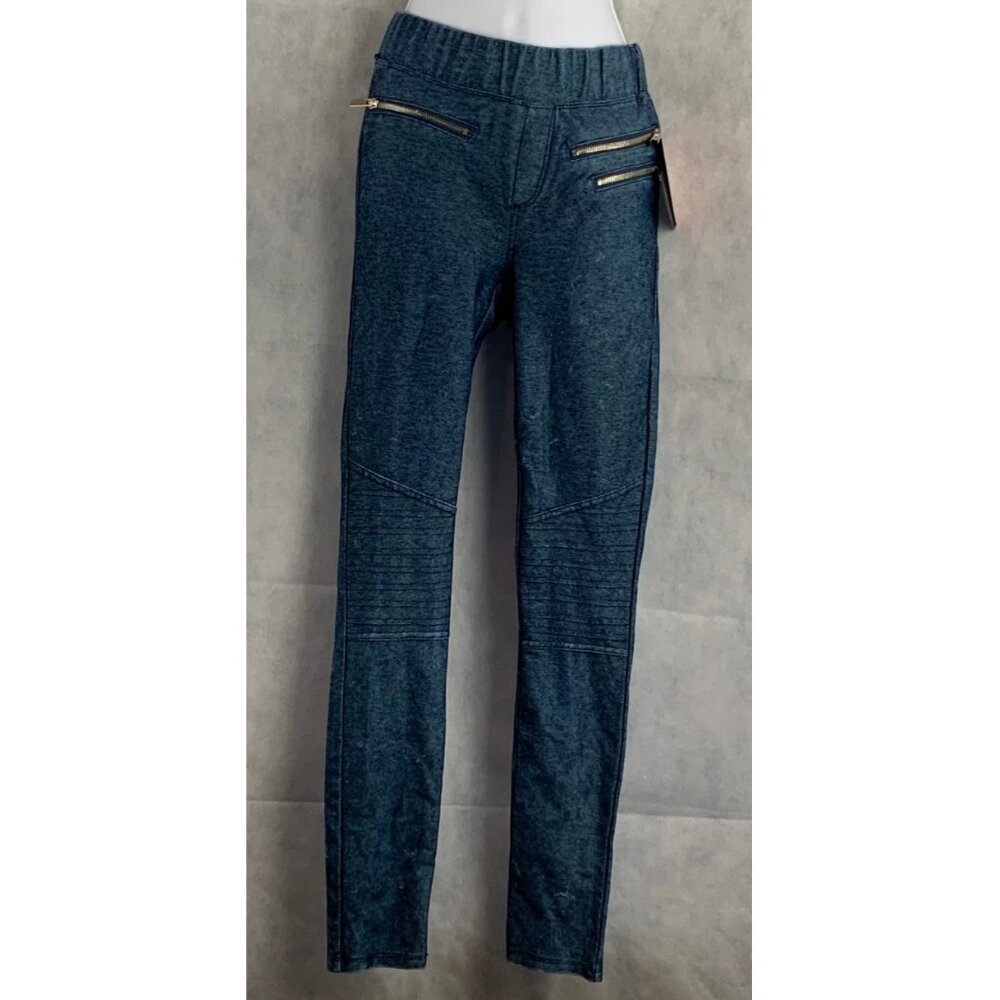 Marilyn Monroe Juniors' Faux Zipper Pocket Moto Leggings, Blue Wash, Small